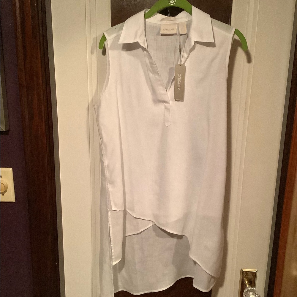 White no iron wrinkle resistant hi low linen tunic